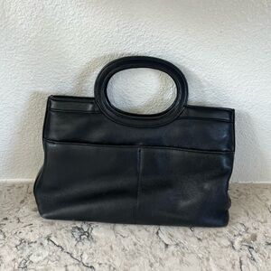 Vintage Marlo Black Leather Handbag with Circular Handle